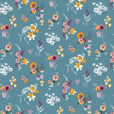 Baumwolle | FLOWERY Blumen | azurblau